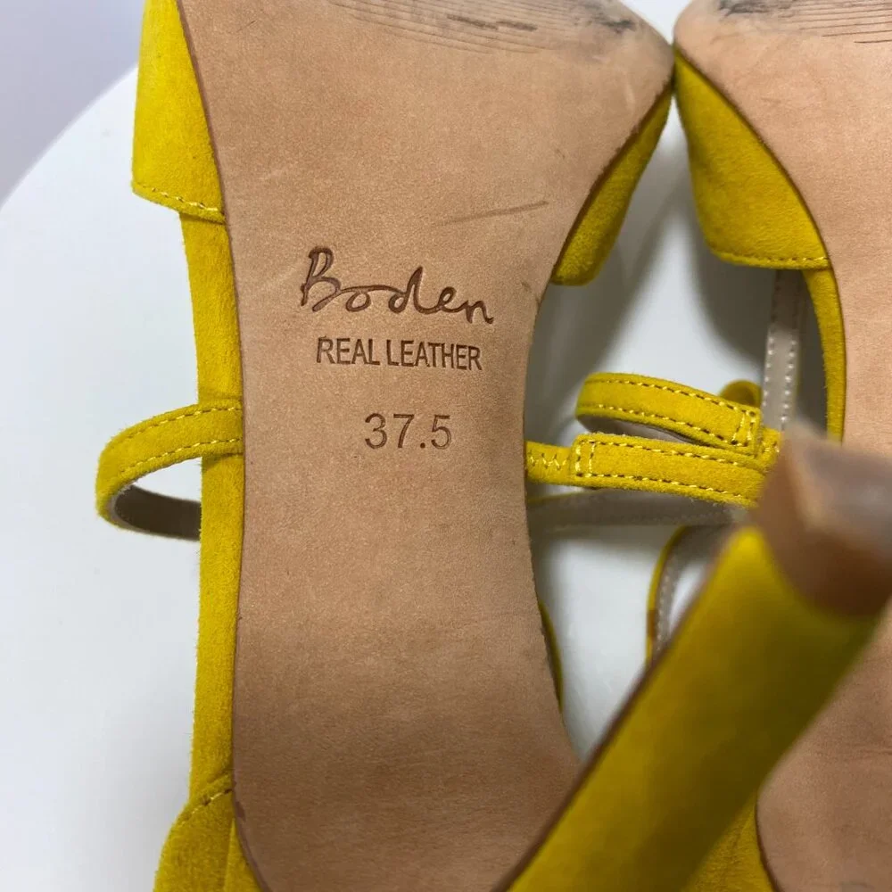 Boden Genuine Suede Leather Pointed Toe Jennifer T Bar Heels 7 Mustard Party Bow